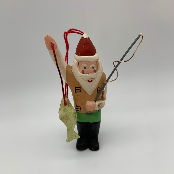 Vintage Handmade Fisherman Santa Claus Retro Christmas Ornament - Picture 2 of 7
